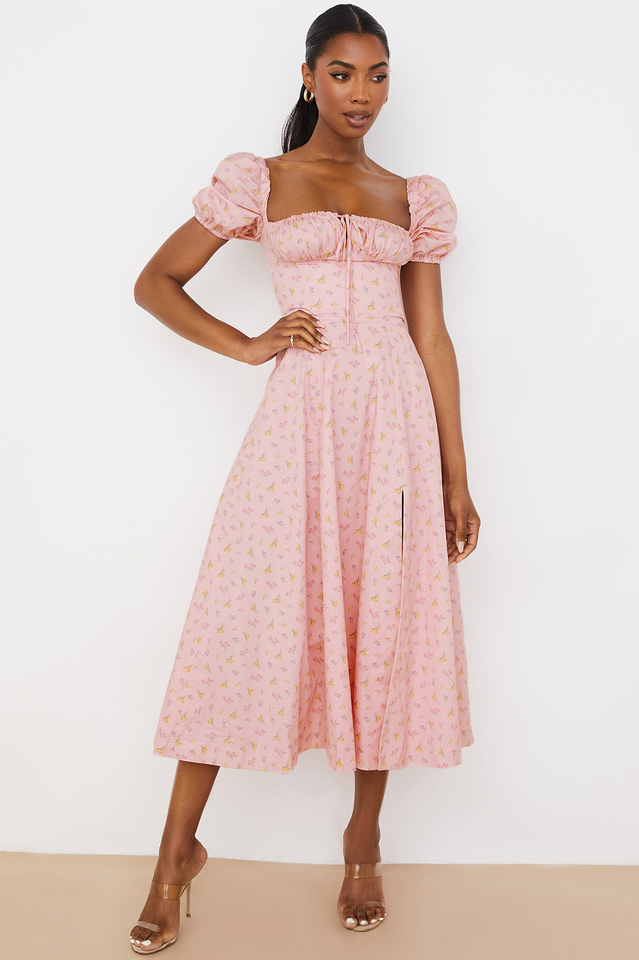 Tallulah Flower Puff Sleeve Midi Dress