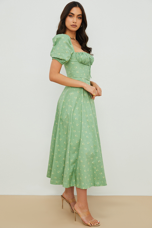 Tallulah Flower Puff Sleeve Midi Dress