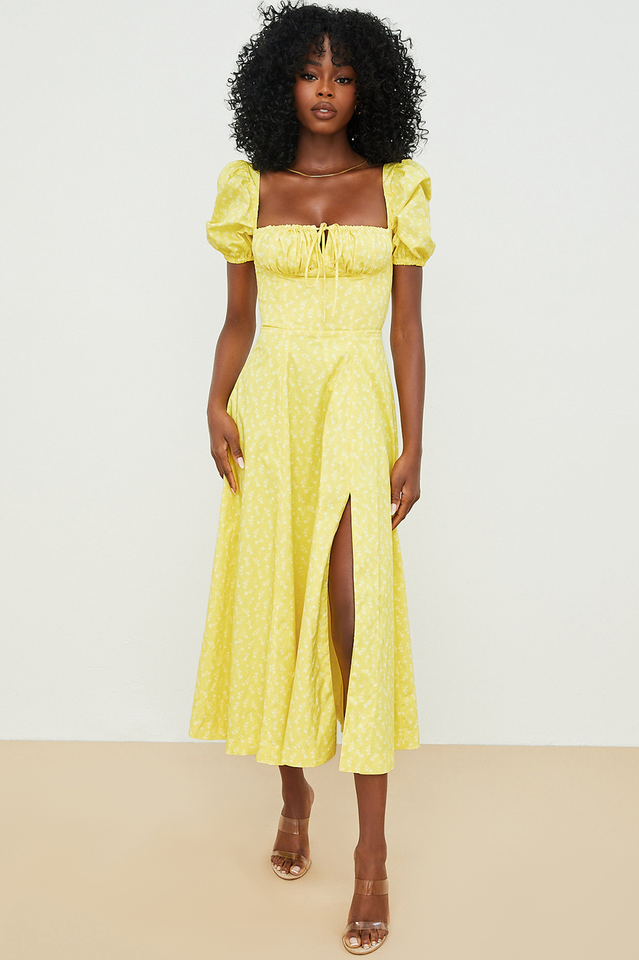 Tallulah Flower Puff Sleeve Midi Dress