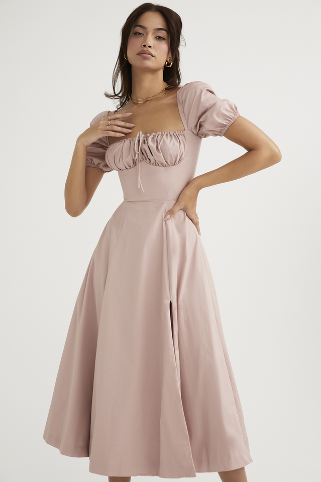 Tallulah Flower Puff Sleeve Midi Dress