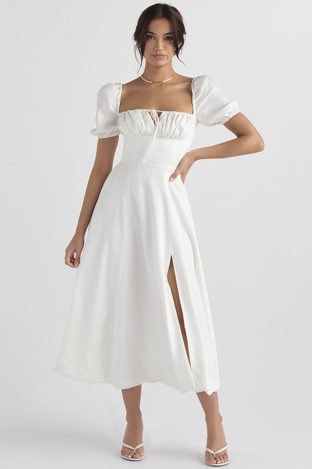 Tallulah Flower Puff Sleeve Midi Dress