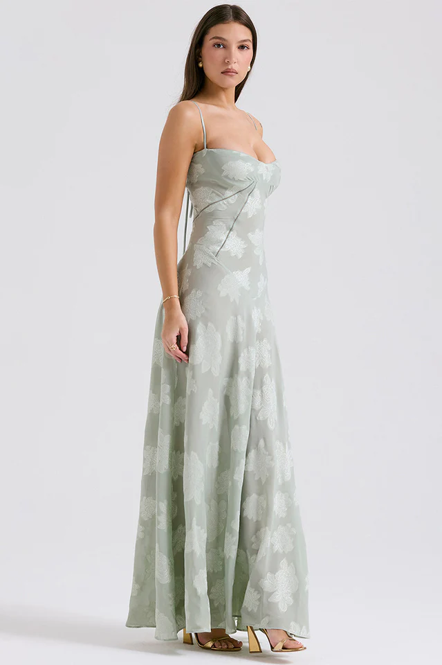 Serena Retro Black Printed Maxi Dress
