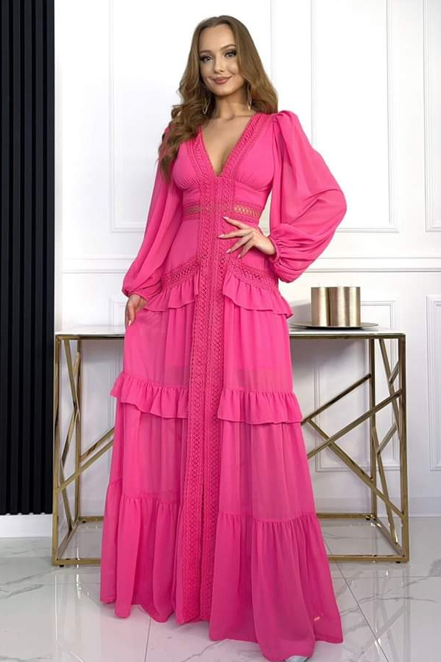 Lorie Long Sleeve Ruffle Gown 19