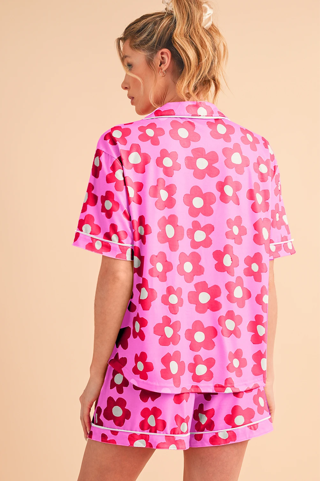 Floral Print Notch Collar Short Sleeve Shirt and Shorts Two Piece Pajama Set 7