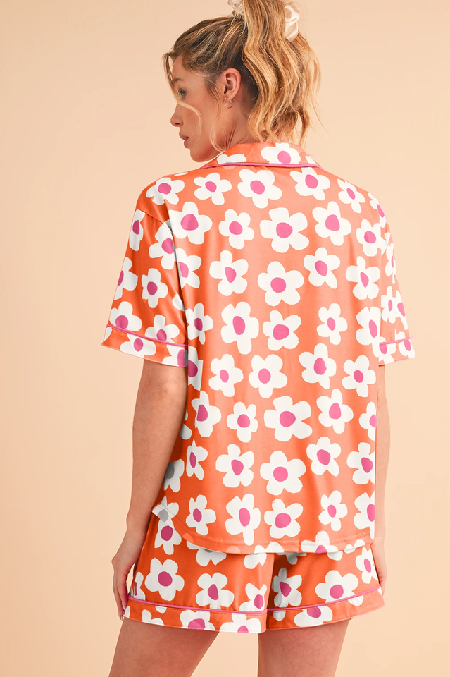 Floral Print Notch Collar Short Sleeve Shirt and Shorts Two Piece Pajama Set 10