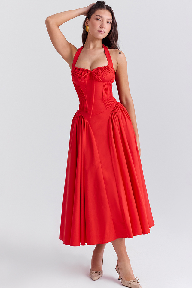 Adabella Cotton Halter Midi Sundress