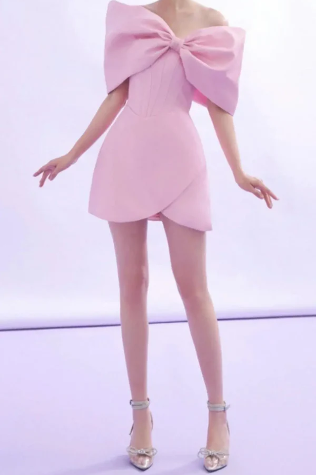 Adah Pink Bowknot Mini Corset Dress
