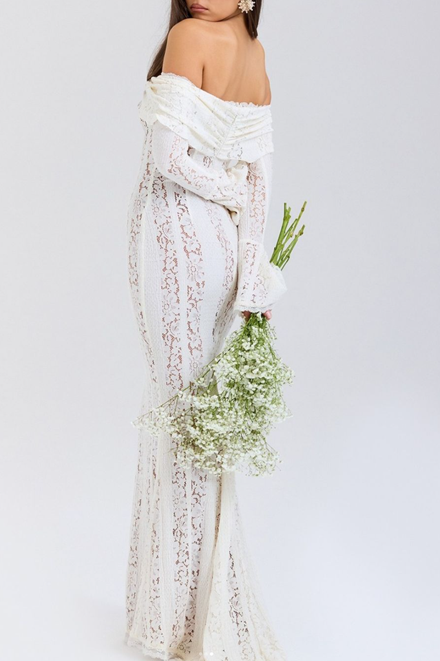 Belle Floral Lace Off Shoulder Maxi Dress - View 2