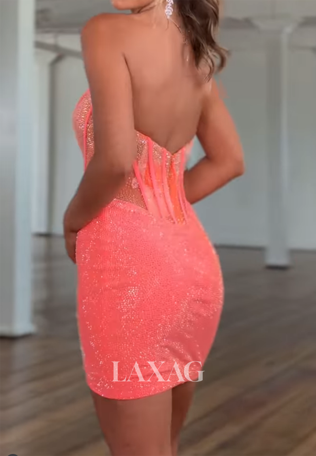 Scoop-Neck Off-Shoulder Sleeveless Fully Beaded Pleated Mermaid Party Homecoming Dress