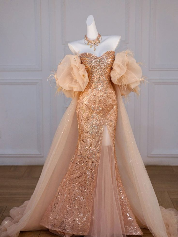 Luxurious Mermaid Sweetheart Sequin Long Slit Evening Dress Gold Prom Dress cc2017