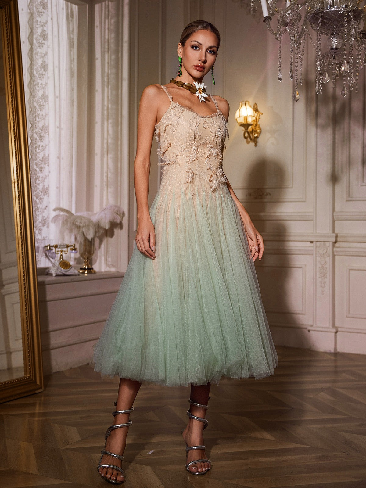 Spaghetti Ombre Lace Midi Dress - View 4