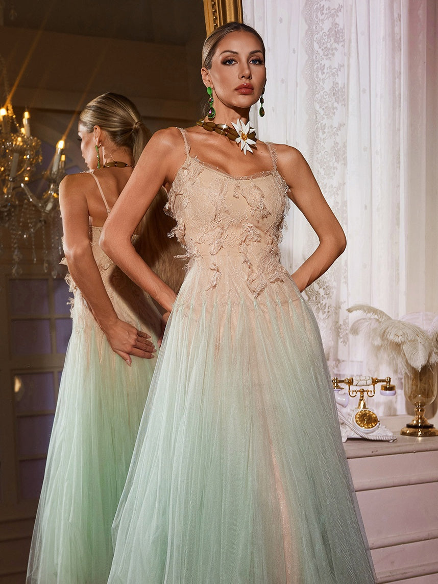 Spaghetti Ombre Lace Midi Dress - View 2