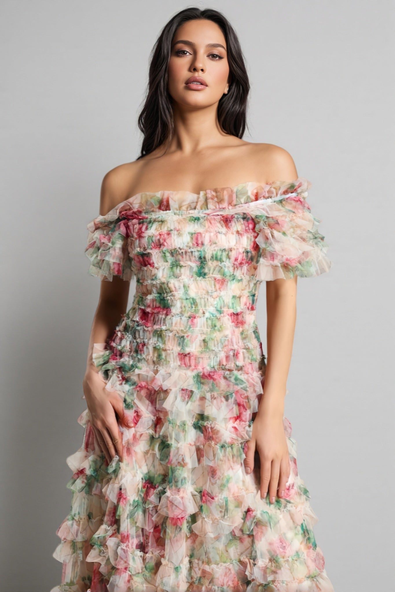 Sina Floral Strapless Mesh Maxi Dress - View 4
