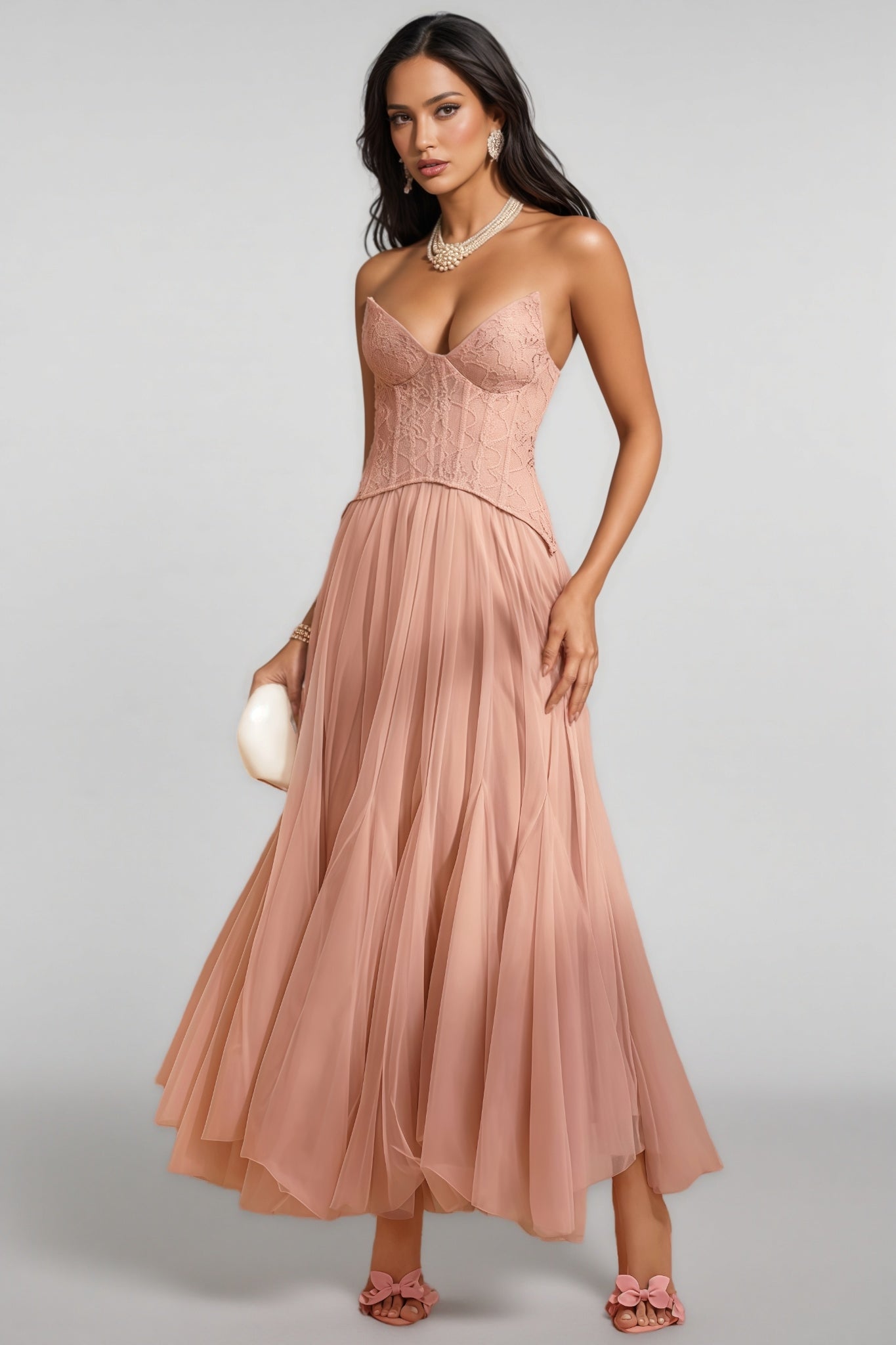Nhucha Strapless Lace Mesh Maxi Dress - View 3
