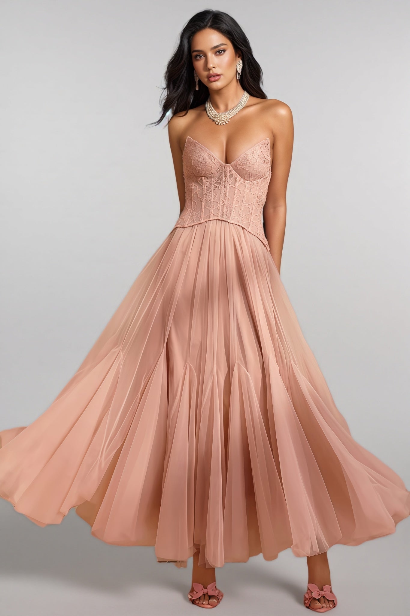 Nhucha Strapless Lace Mesh Maxi Dress - View 4
