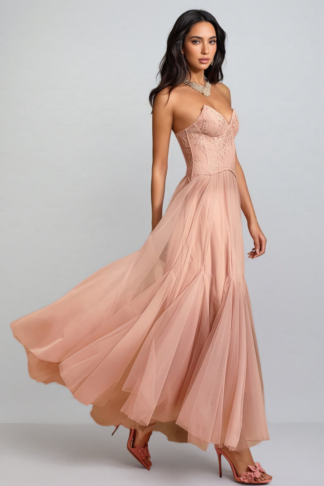 Nhucha Strapless Lace Mesh Maxi Dress - View 5