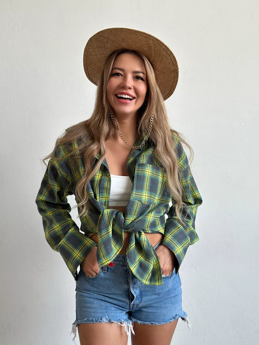 Plaid Long Sleeve Button Front Oversized Flannel Shirt