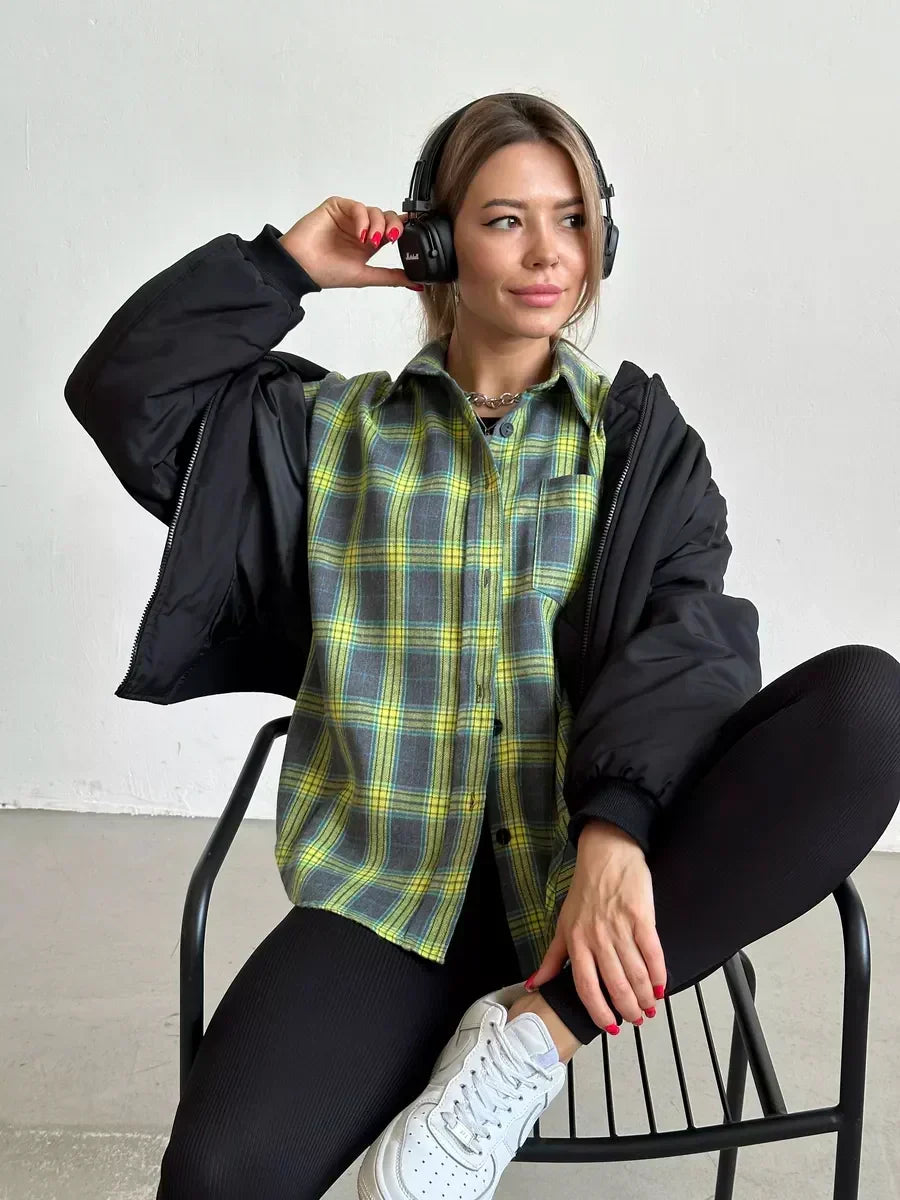 Plaid Long Sleeve Button Front Oversized Flannel Shirt