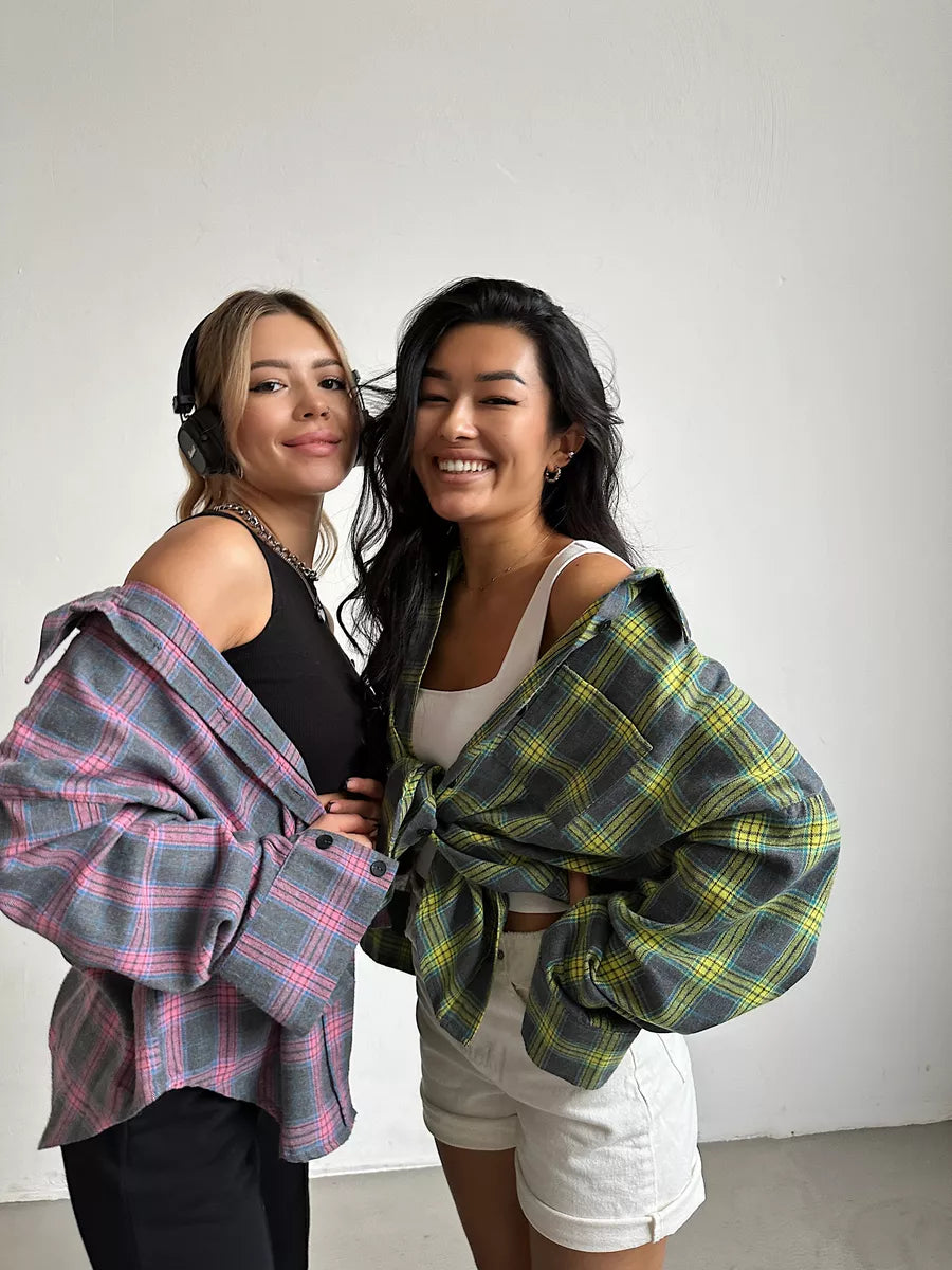 Plaid Long Sleeve Button Front Oversized Flannel Shirt