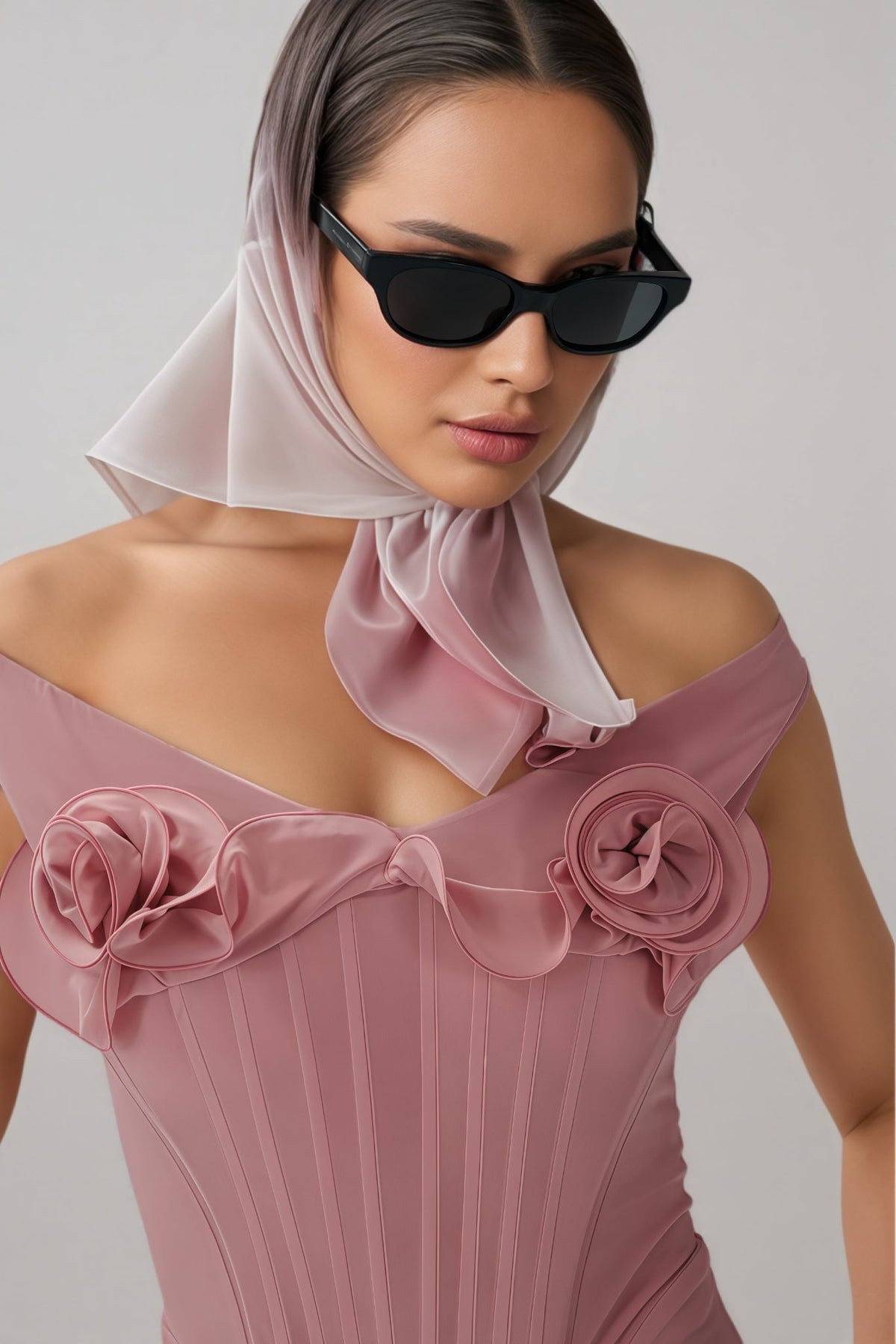 Bustier 3D Floral Midi Dress - View 3