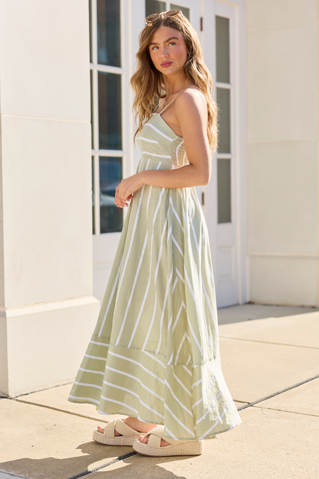 Striped Square Neck Spaghetti Strap Flowy A-Line Maxi Dress 4