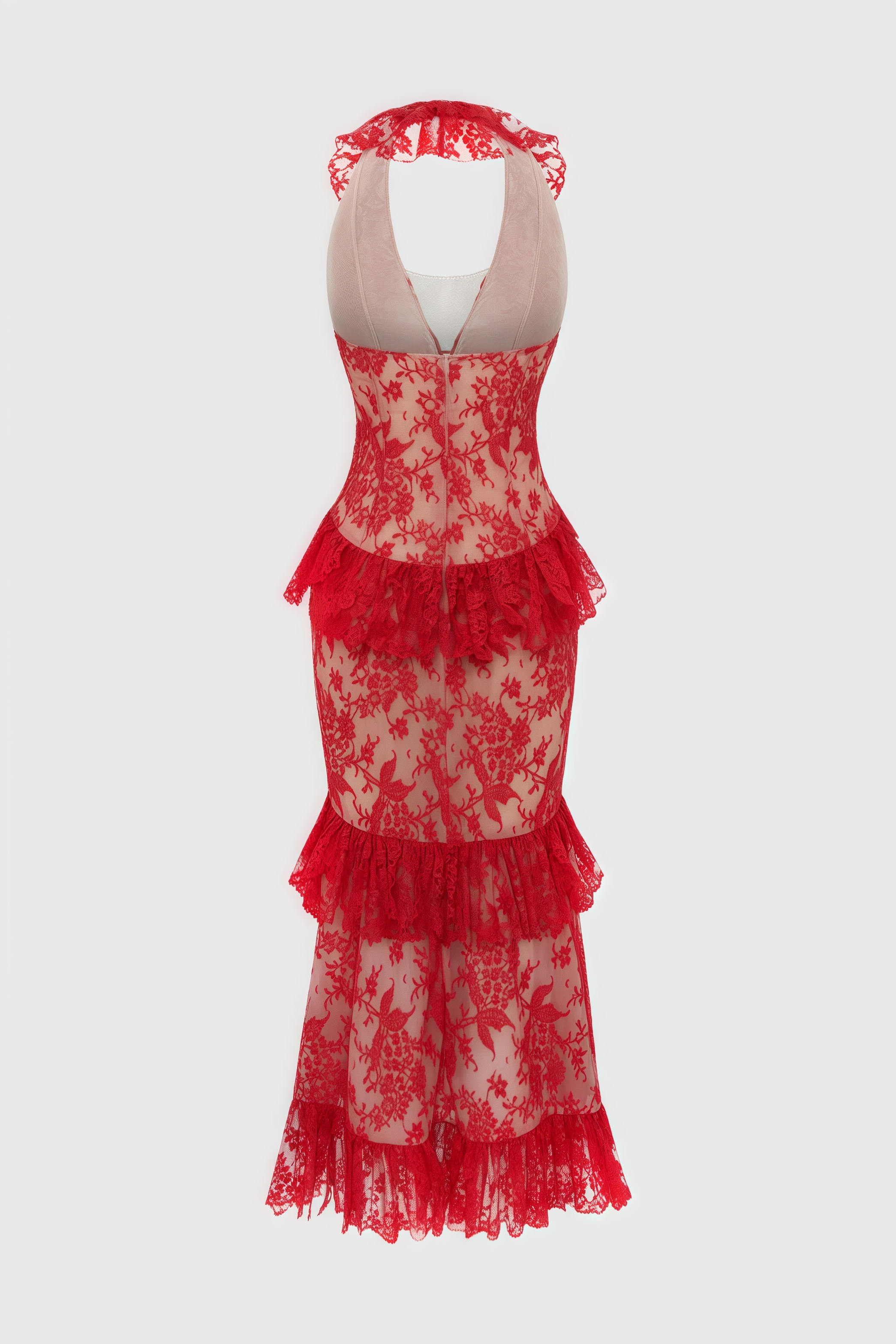 Gracd Backless Lace Ruffled Midi Dress - View 4