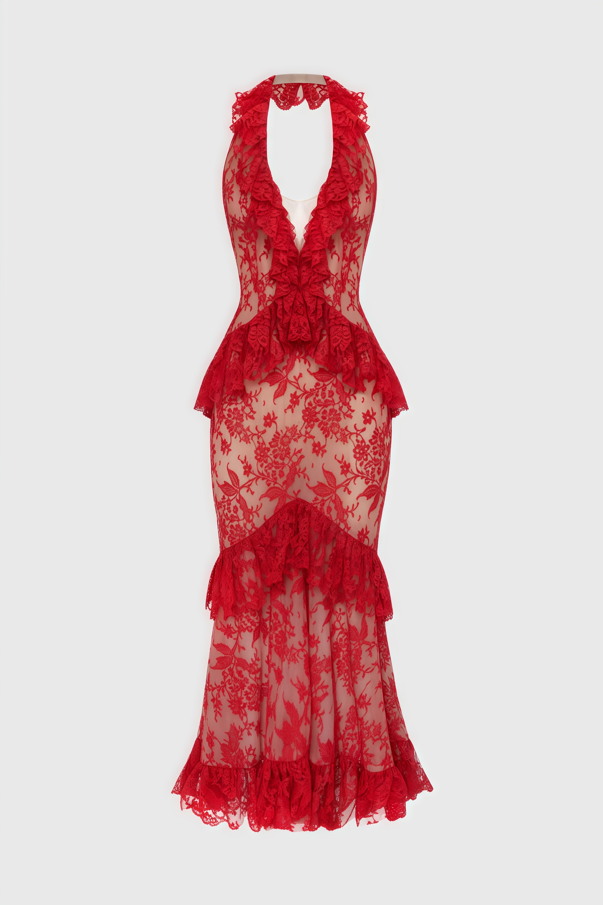 Gracd Backless Lace Ruffled Midi Dress - View 3