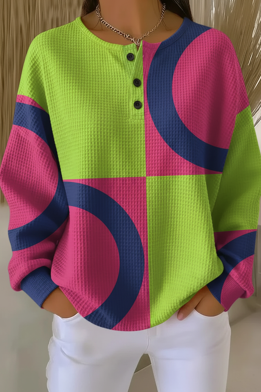 Women's Gradient Casual Waffle Sweatshirt