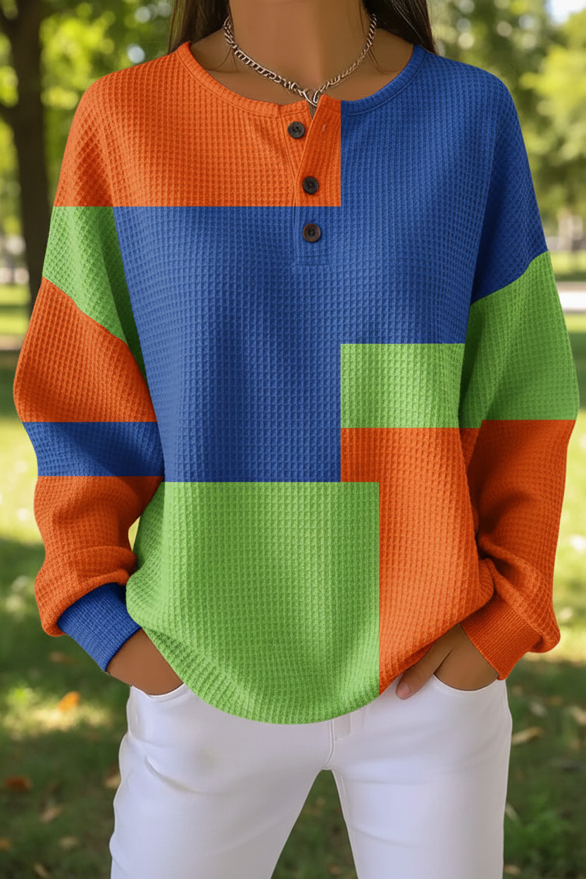 Women's Gradient Casual Waffle Sweatshirt
