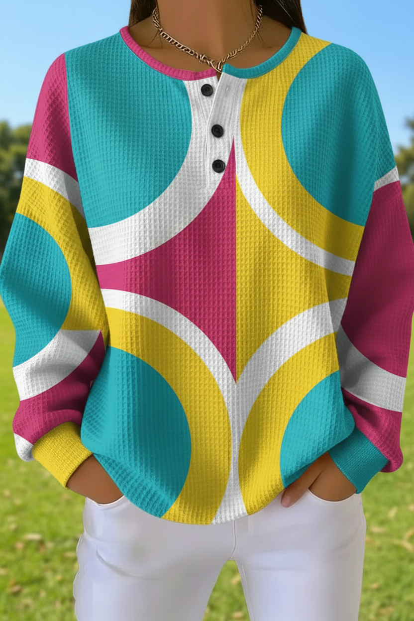 Women's Gradient Casual Waffle Sweatshirt