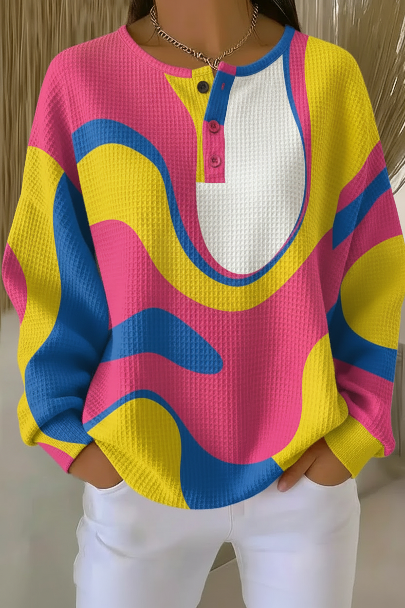 Women's Gradient Casual Waffle Sweatshirt