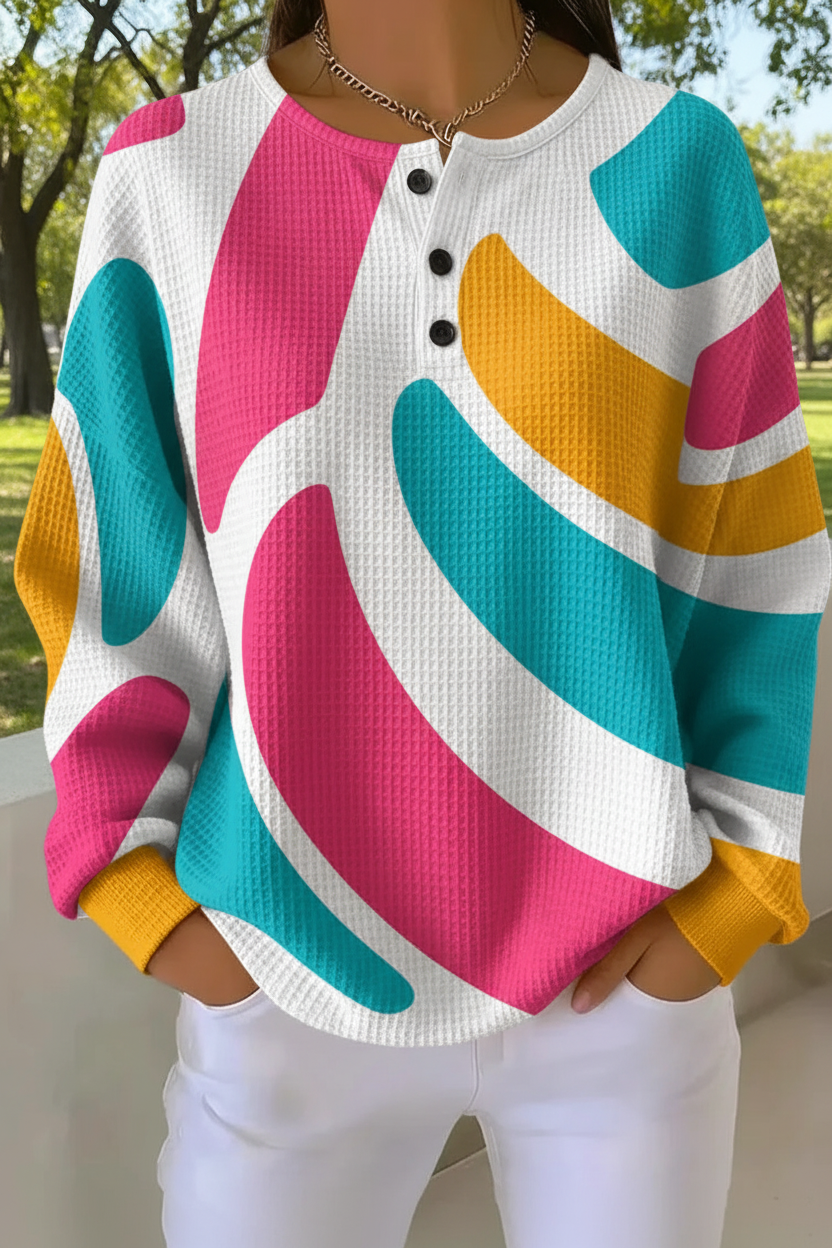 Women's Gradient Casual Waffle Sweatshirt