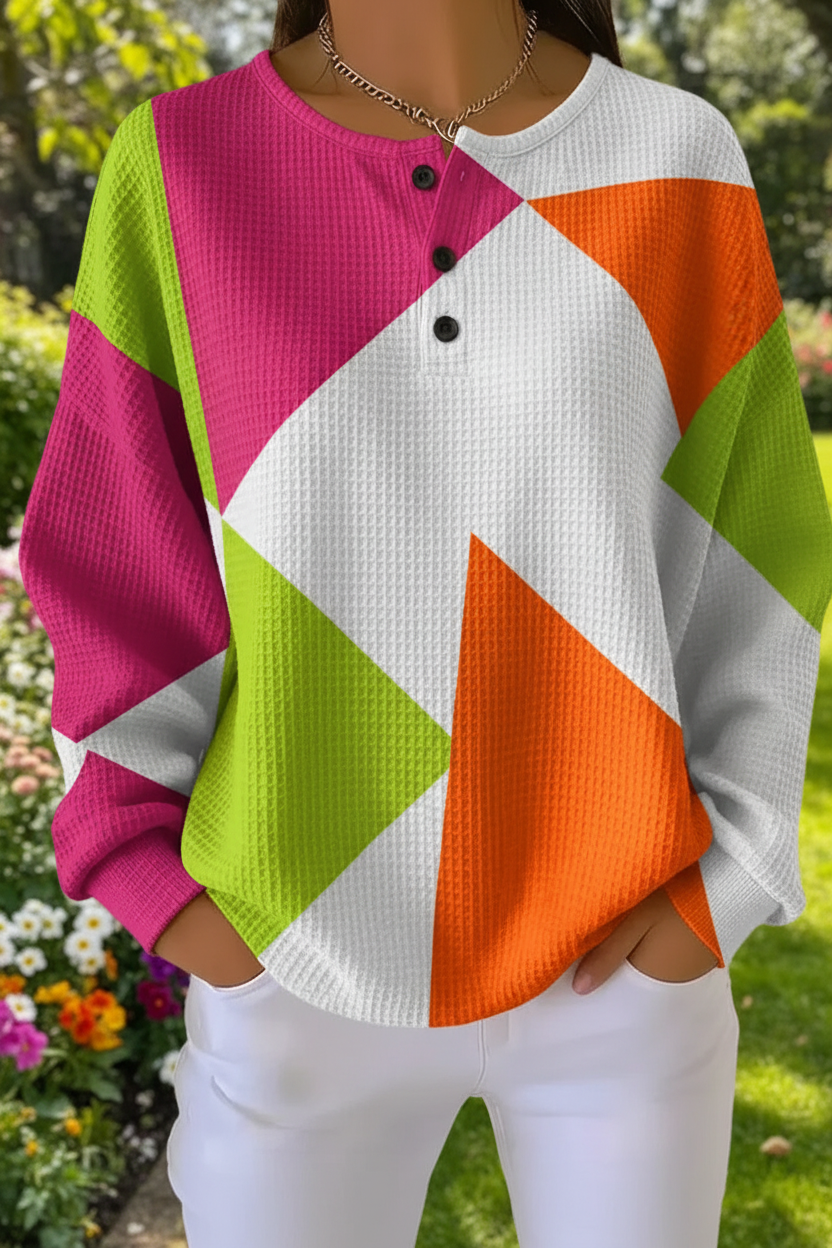 Women's Gradient Casual Waffle Sweatshirt