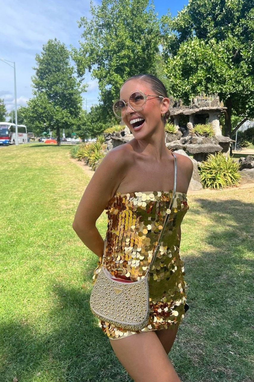 Sequin Paillette Strapless Bodycon Mini Party Dress