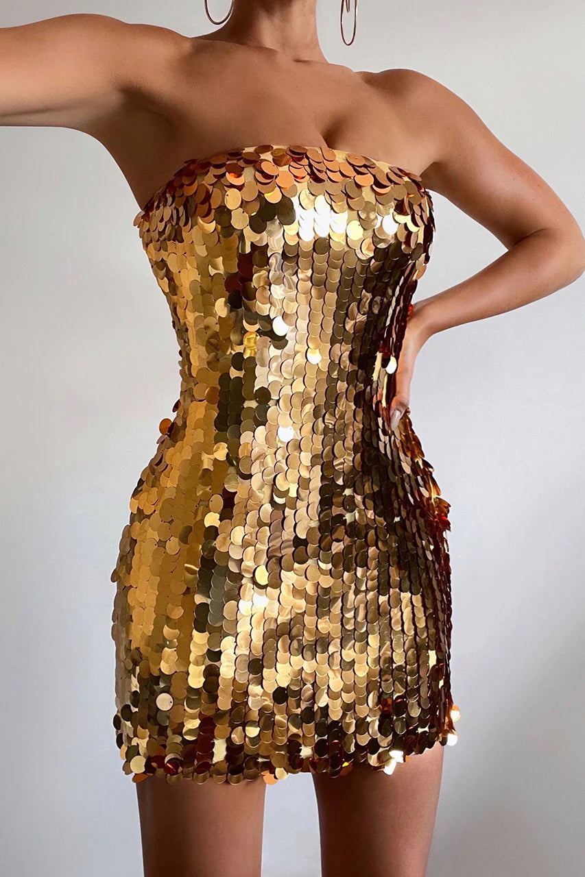 Sequin Paillette Strapless Bodycon Mini Party Dress