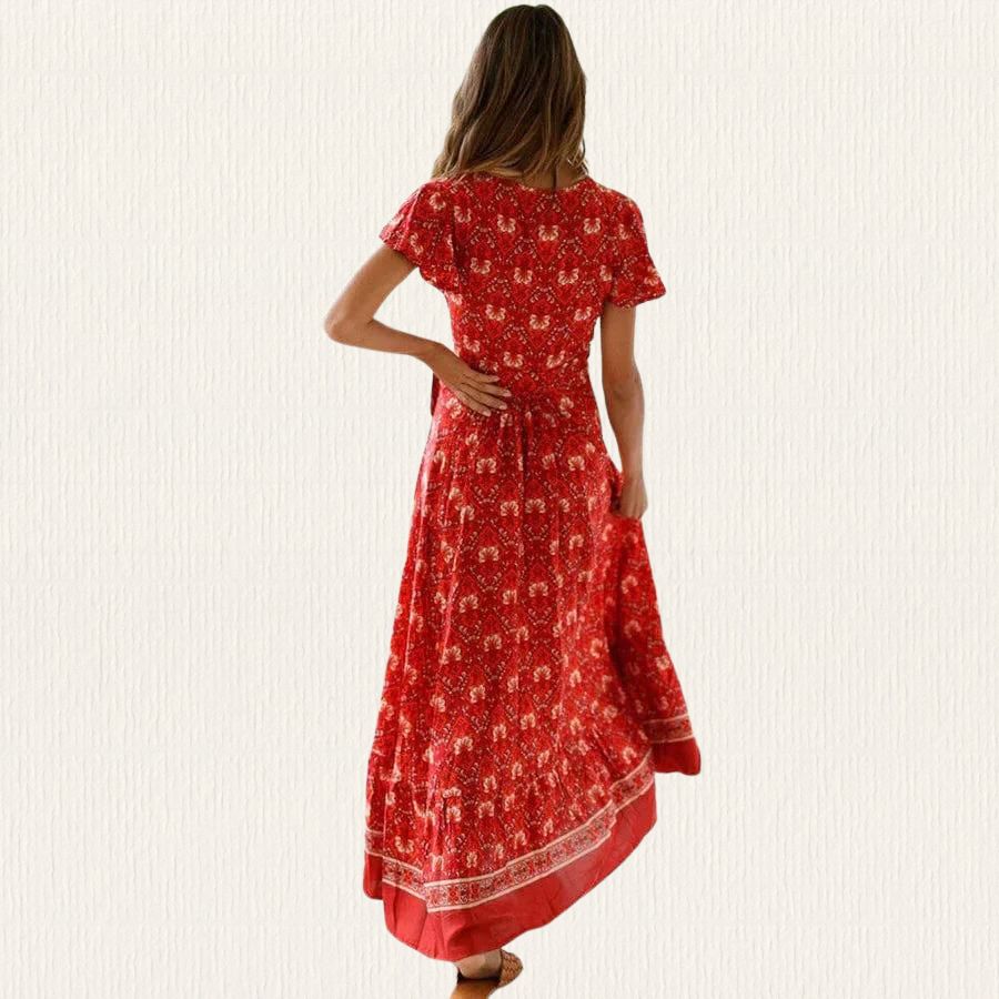 Floral Print Wrap V-Neck Flutter Sleeve High Split Maxi Dress