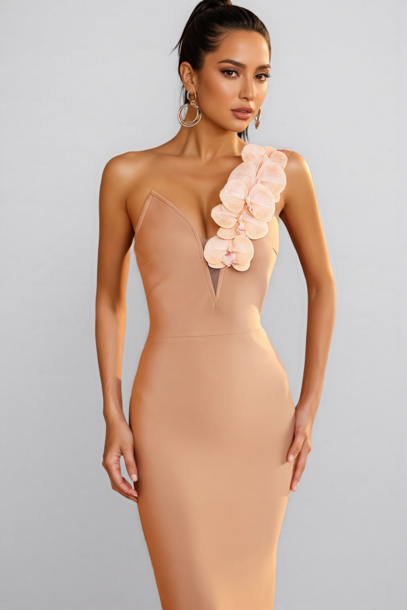 Yvelit One Shoulder Flower Bandage Maxi Dress - View 5