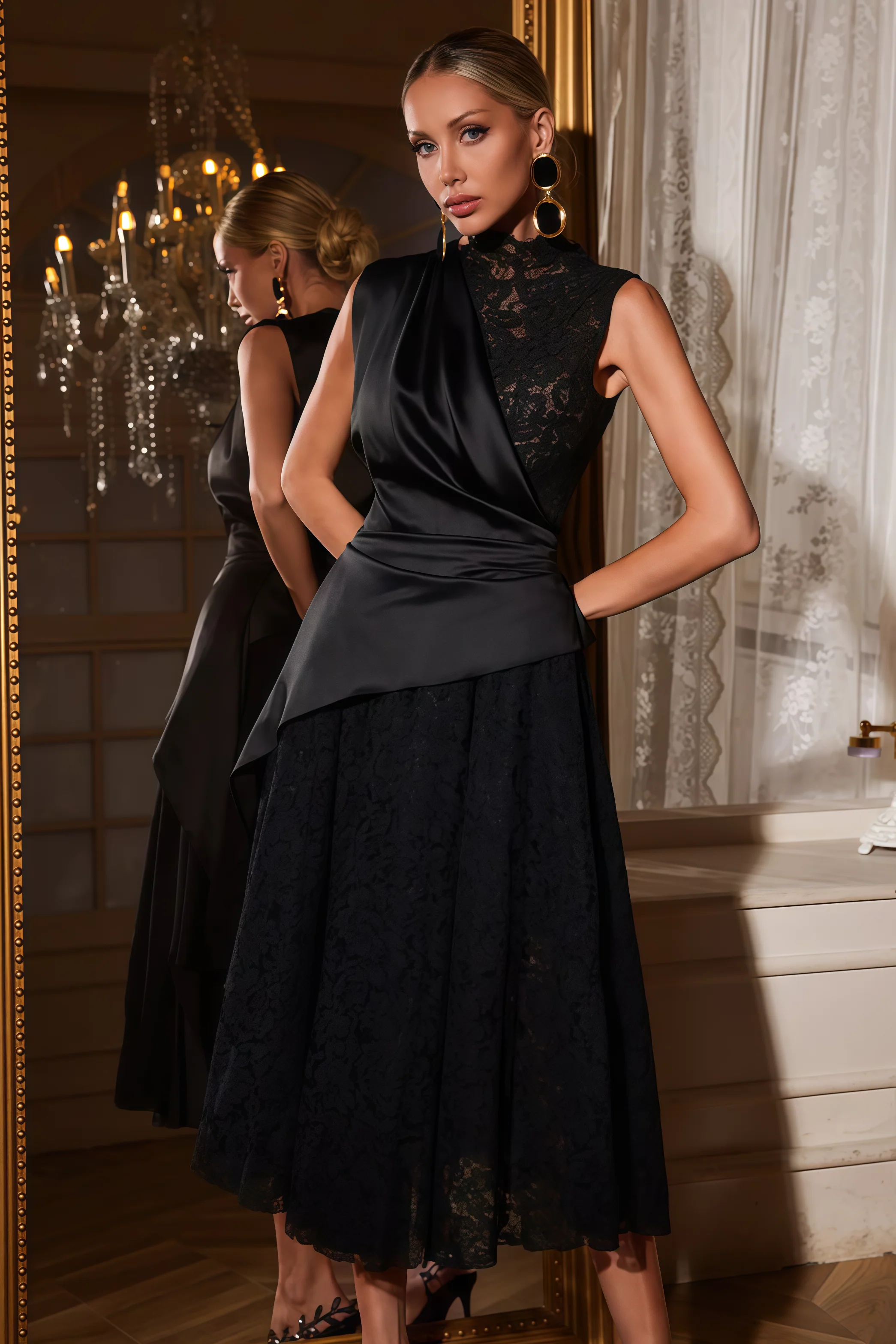 Mariam Lace Draped Midi Dress - View 5