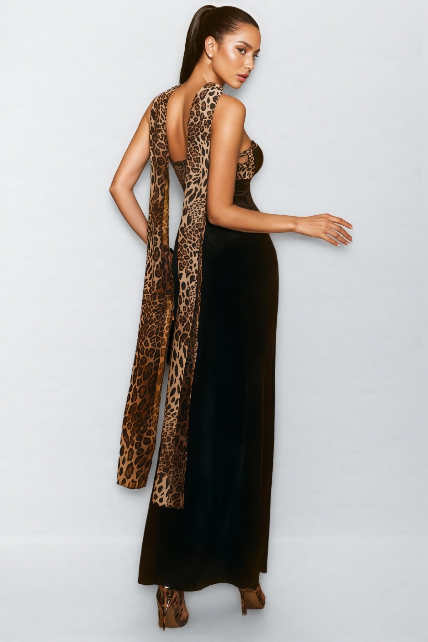 Reggie Strapless Leopard Velvet Maxi Dress - View 4