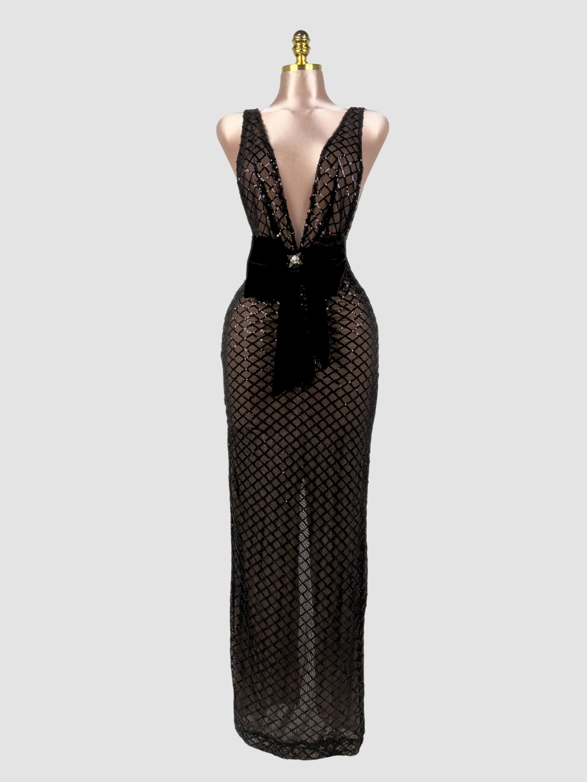 V Neck Bow Sequin Maxi Dress - View 7