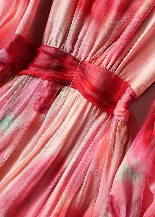 Floral Print Deep V-Neck Long Sleeve Twist Front Flowy Maxi Dress