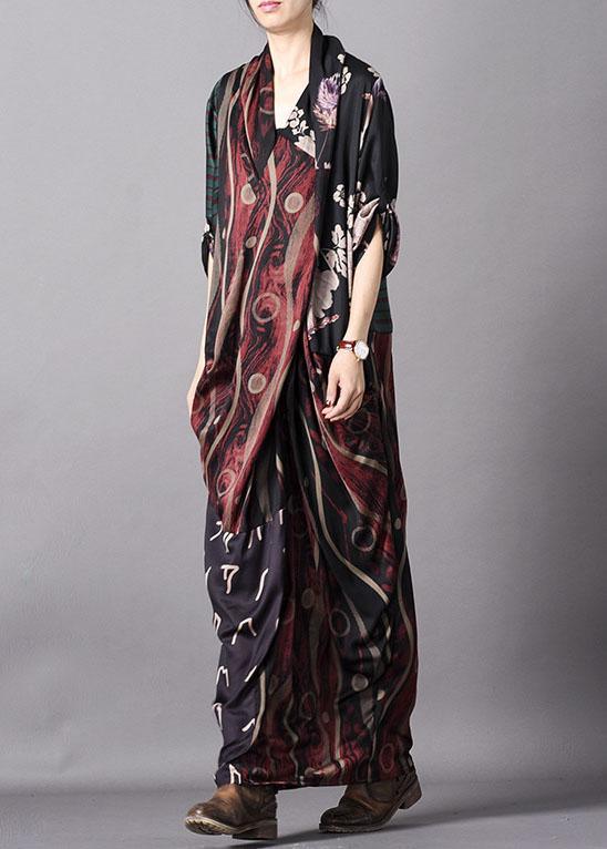 Mixed Print Asymmetrical Wrap Short Sleeve Oversized Maxi Dress