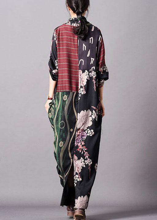 Mixed Print Asymmetrical Wrap Short Sleeve Oversized Maxi Dress