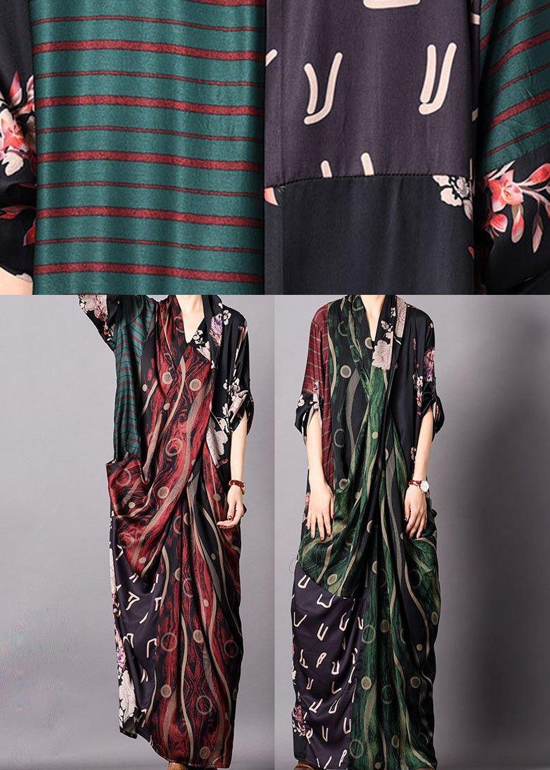 Mixed Print Asymmetrical Wrap Short Sleeve Oversized Maxi Dress