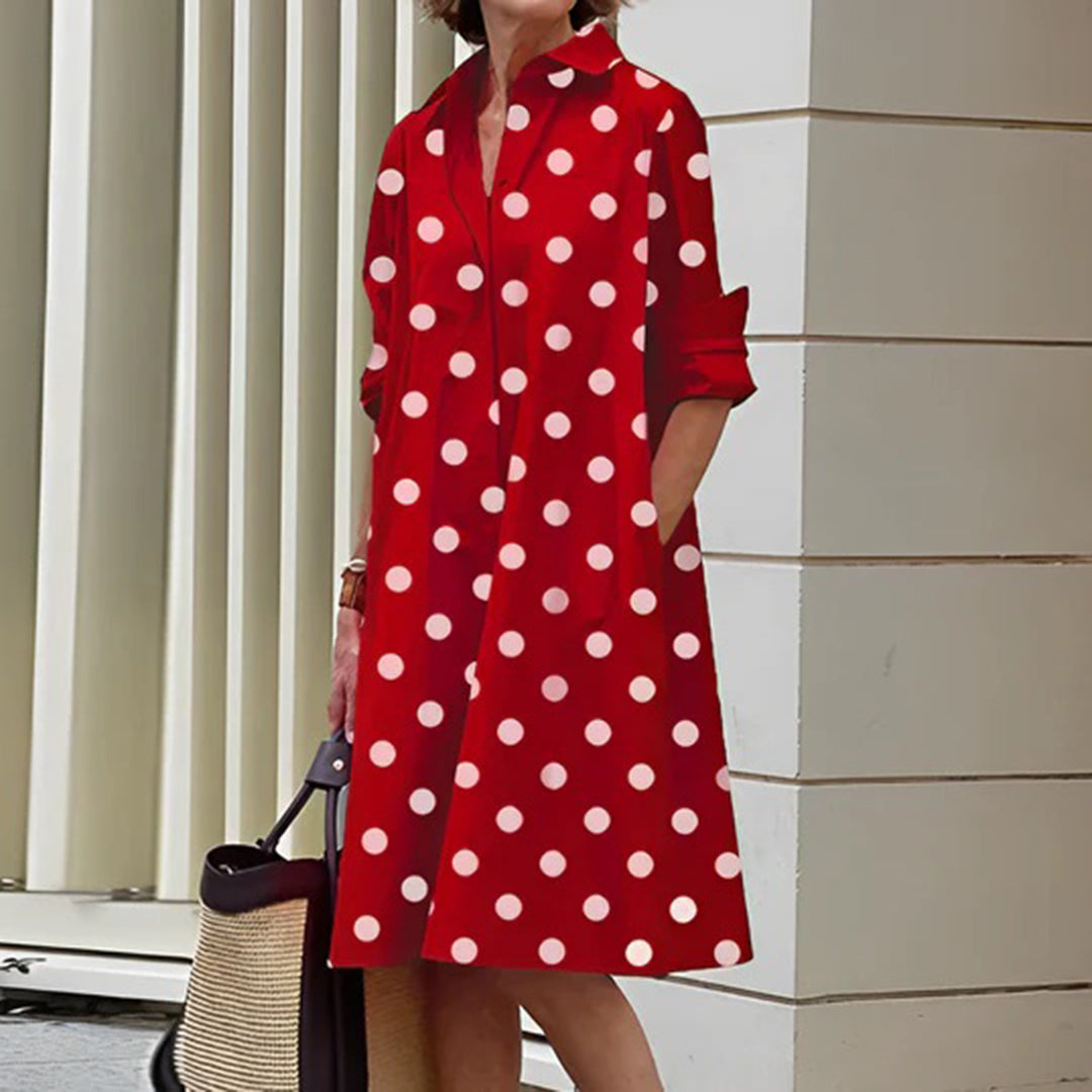 Collared Button Down Long Sleeve Pocket Oversized Shirt Midi Dress