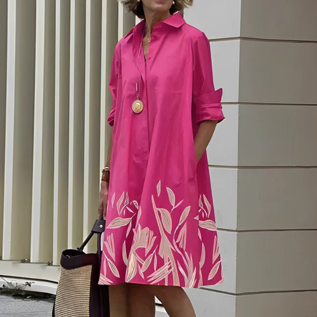 Collared Button Down Long Sleeve Pocket Oversized Shirt Midi Dress