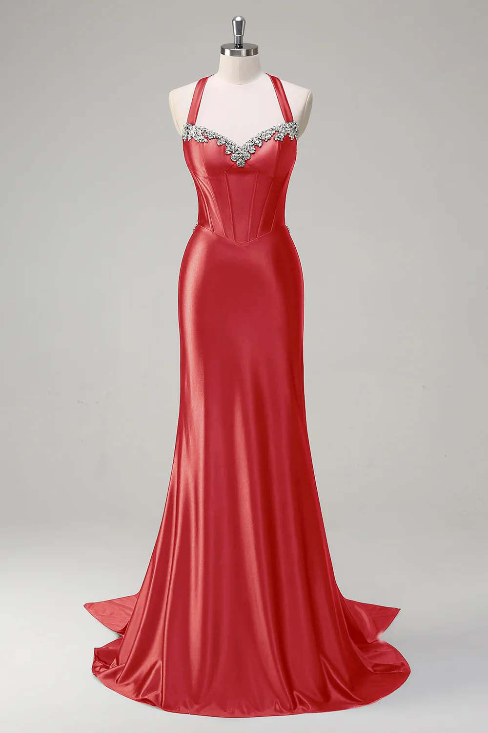 Sparkly Dark Green Mermaid Halter Corset Sequin Prom Dress
