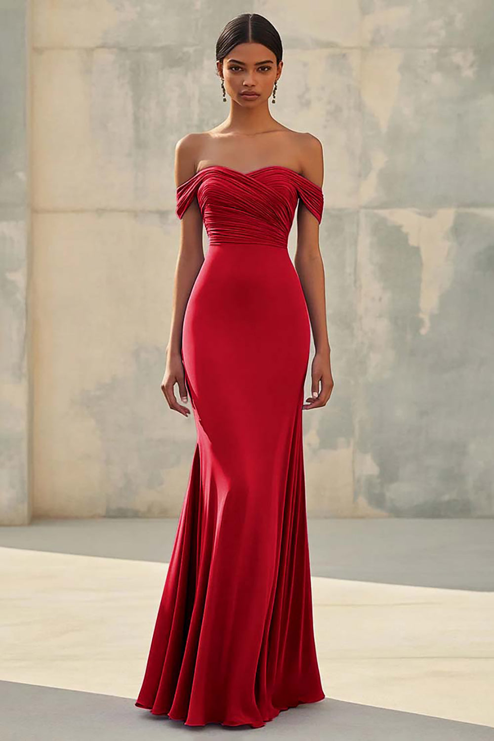 Mermaid Off Shoulder Purple Chiffon Long Formal Dress