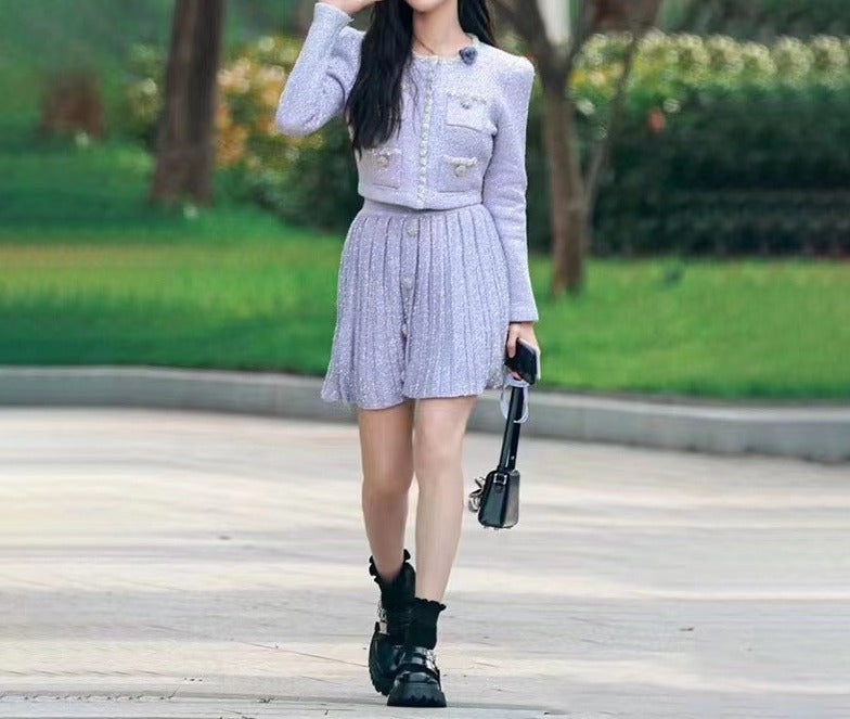 Remi Sequin Embellished Knit Cardigan Skirt Set