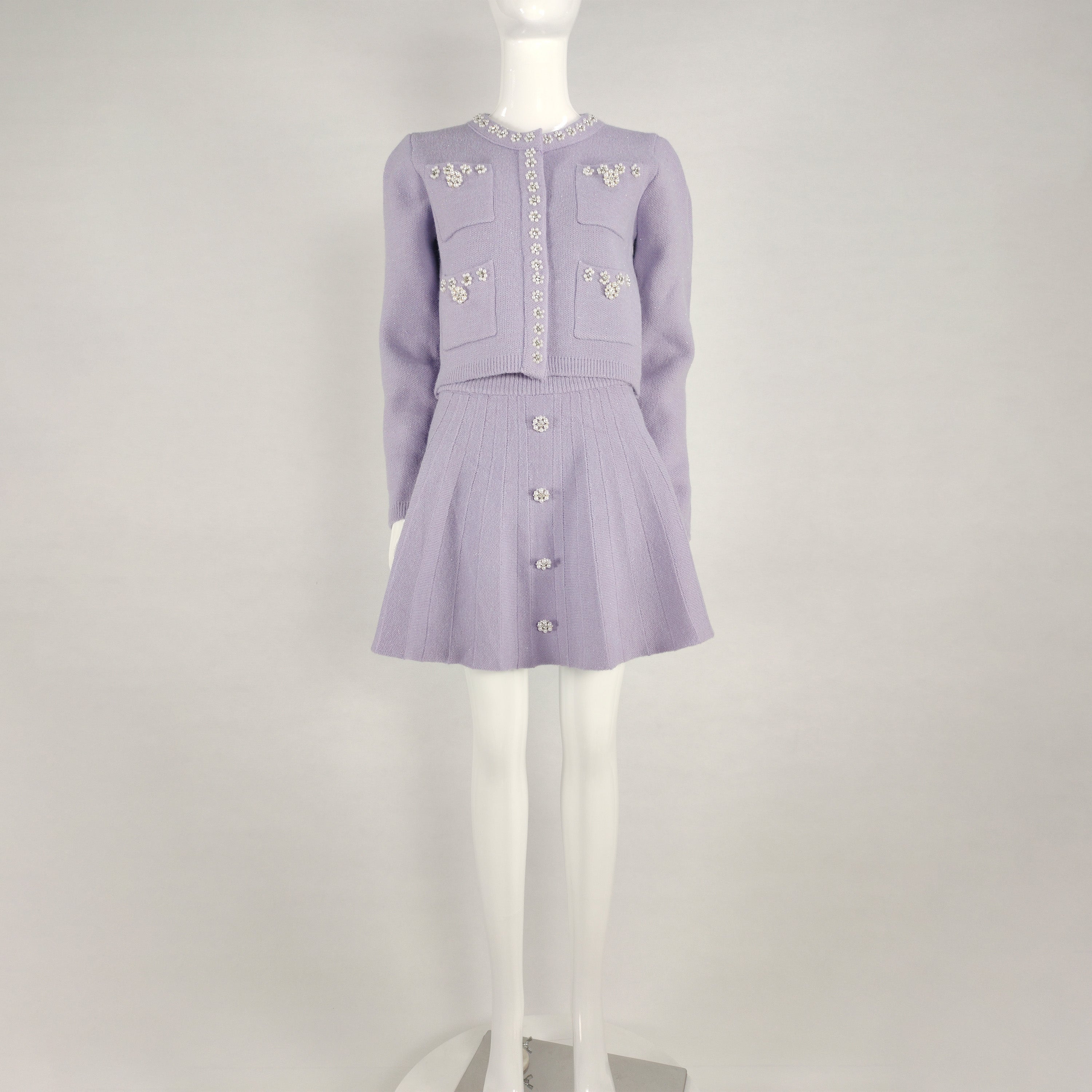 Remi Sequin Embellished Knit Cardigan Skirt Set